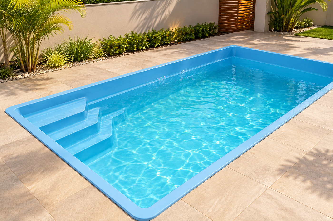 Piscina de fibra em área de lazer, imagem ilustrativa